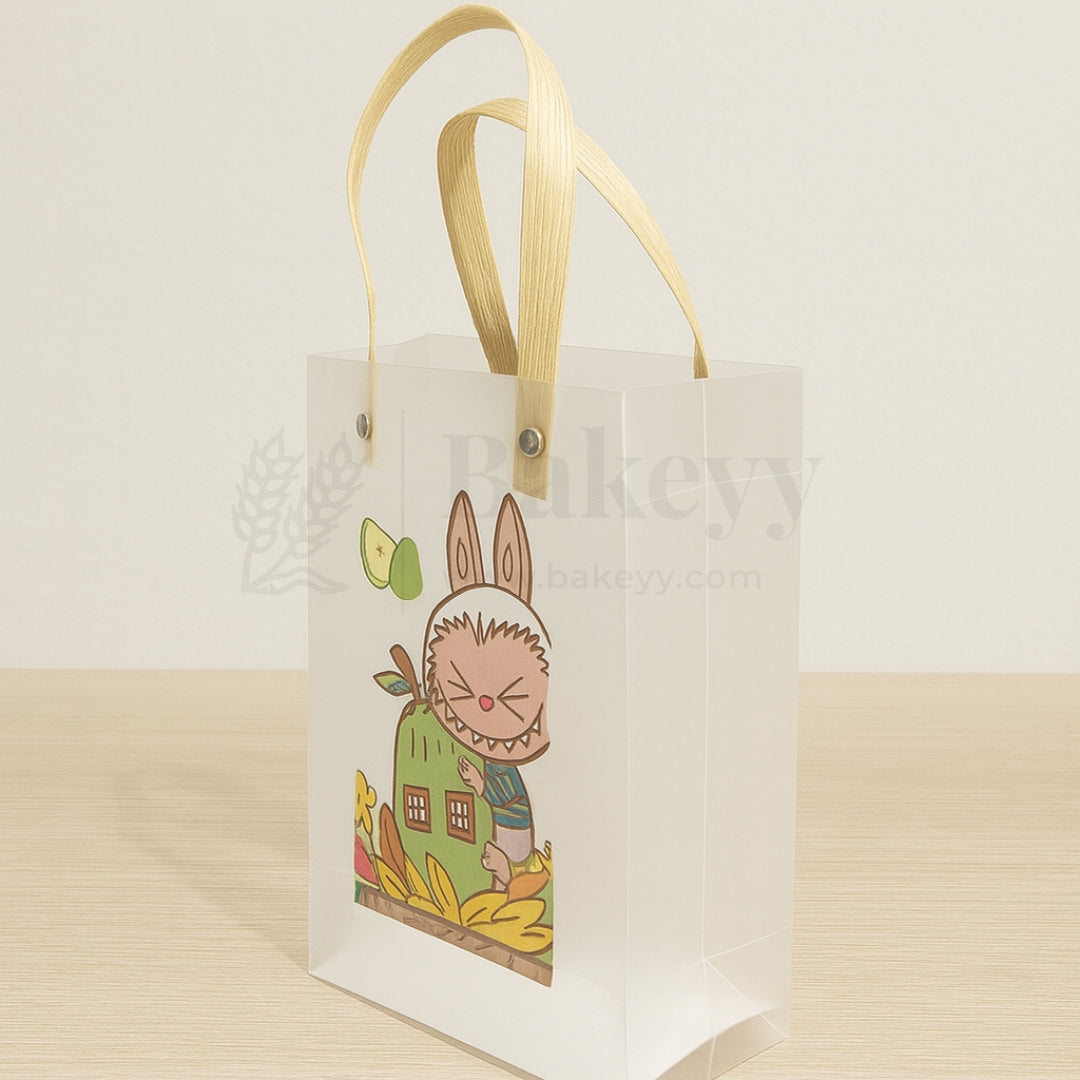 Labubu Print Transparent Bag with Brown Handles| Random Labubu Prints | Pack of 12