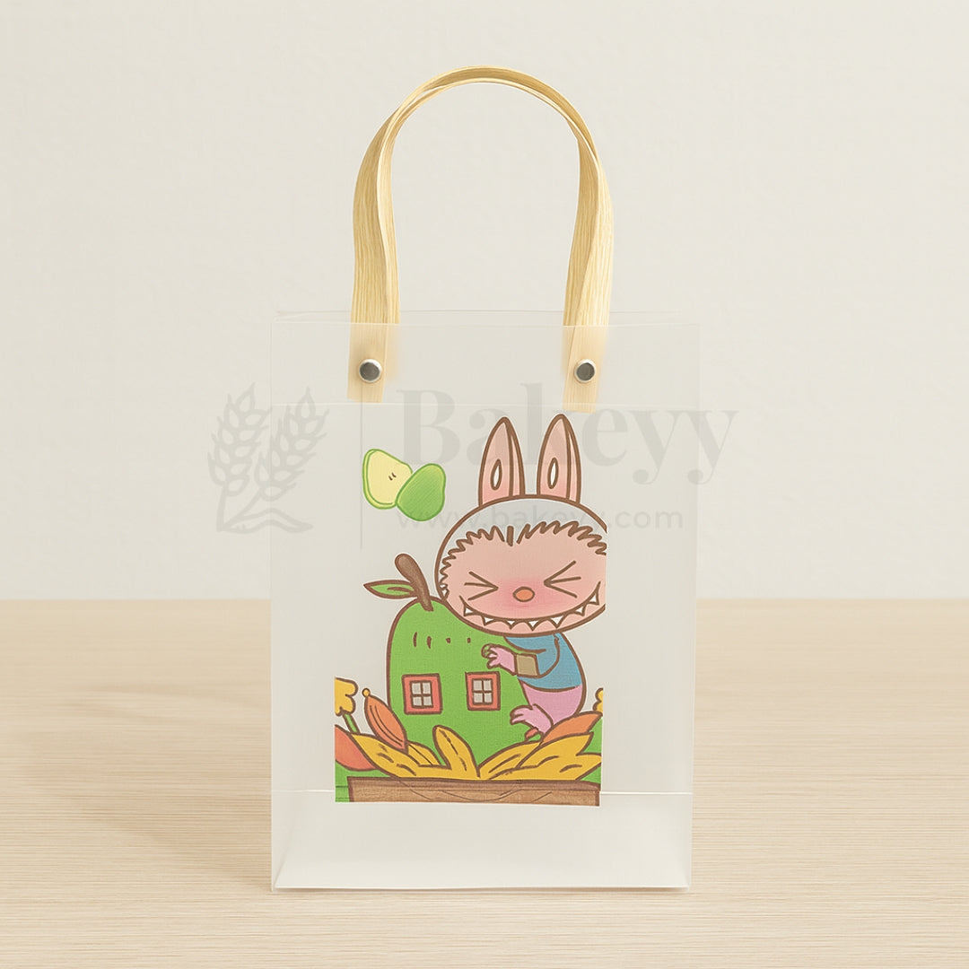 Labubu Print Transparent Bag with Brown Handles| Random Labubu Prints | Pack of 12