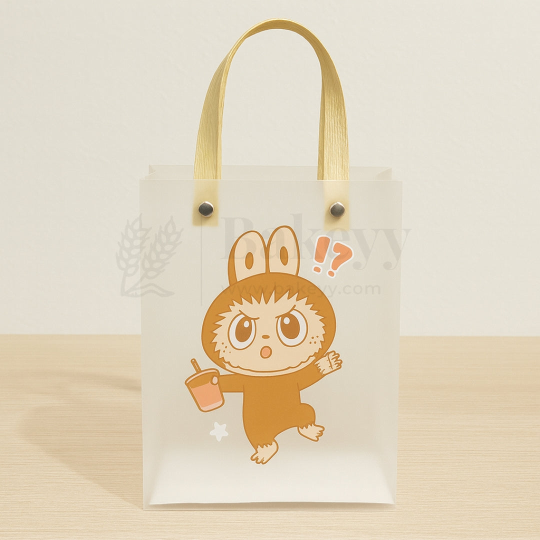 Labubu Print Transparent Bag with Brown Handles| Random Labubu Prints | Pack of 12