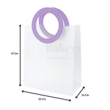 Transparent Bags With Leather Style Lavender Colour Handles | Pack of 12