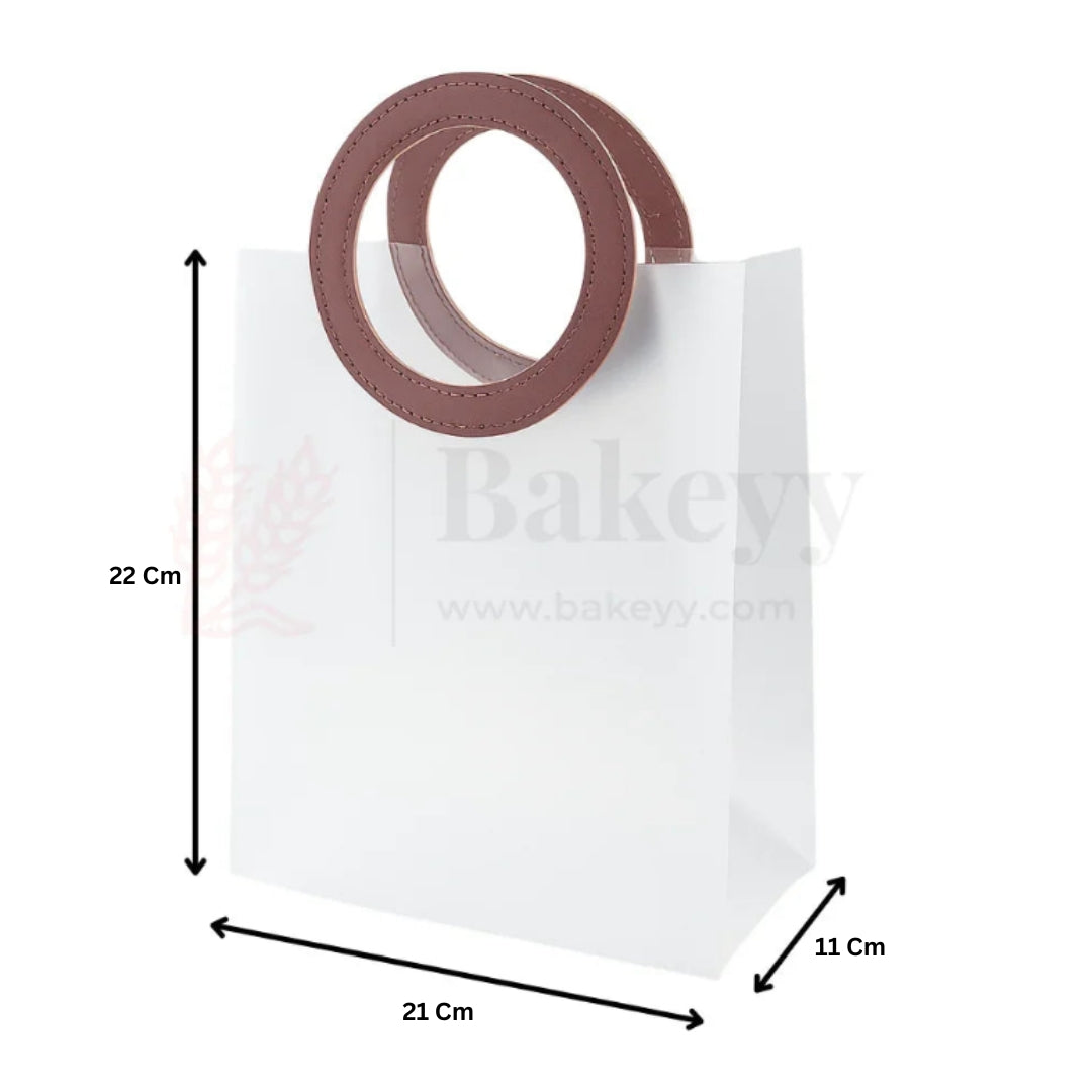 Transparent Bags With Leather Style Maroon Colour Handles | Pack of 12