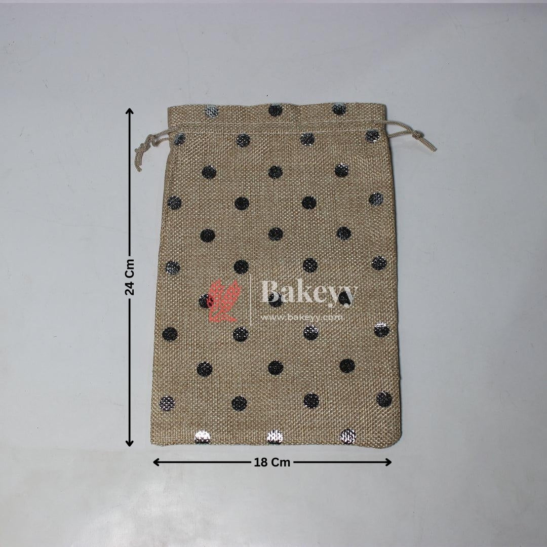 Natural Jute With Silver Dots Premium Colour Jute Potli Bags | Pack Of 10