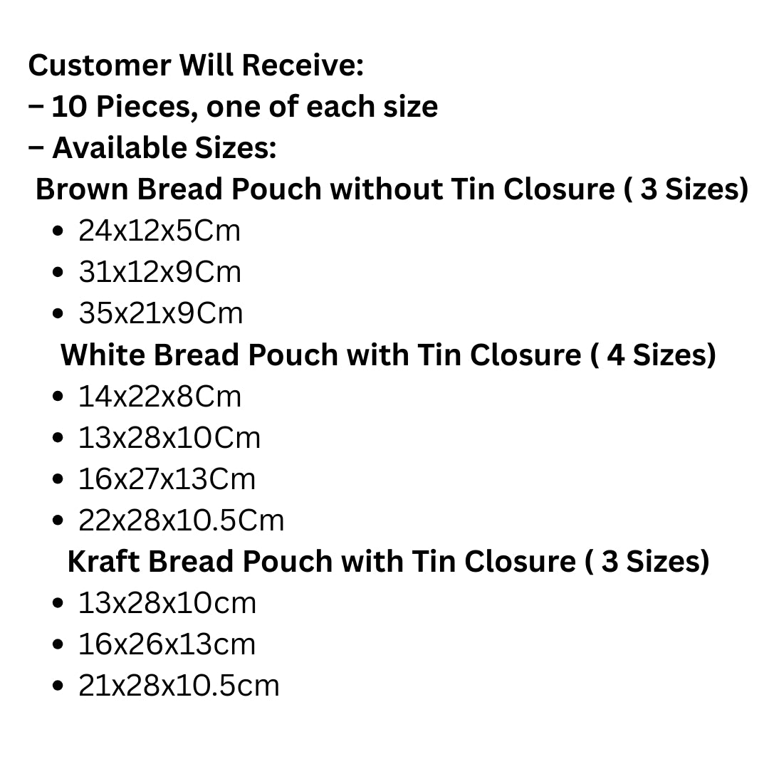Bread Pouch Sample Pieces ( 10 Sizes) Sample Pieces