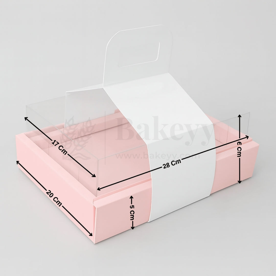 Double Wall Hamper Box with Fit in Transparent Lid and Pink Base and Handle| Pack of 10