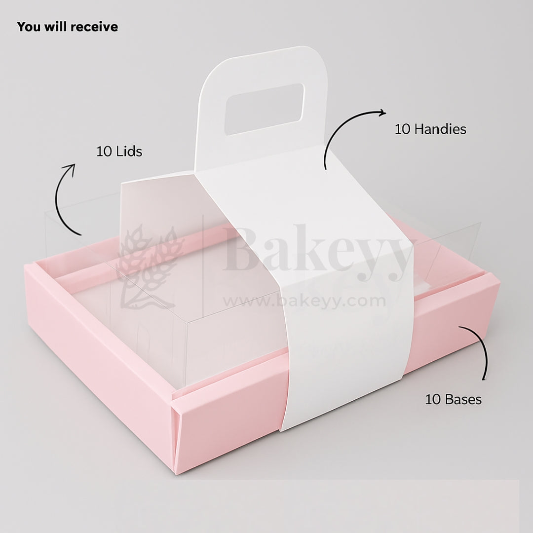 Double Wall Hamper Box with Fit in Transparent Lid and Pink Base and Handle| Pack of 10