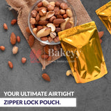 500 gm | Zip Lock Pouch | Gold Pouch Without Window | 16x23 CM | Standing Pouch | 110 GSM | - Bakeyy.com - India - 500 gm | Zip Lock Pouch | Gold Pouch Without Window | 16x23 CM | Standing Pouch | 110 GSM | - Pack Of 50 / 16x23 cm / 500 gm