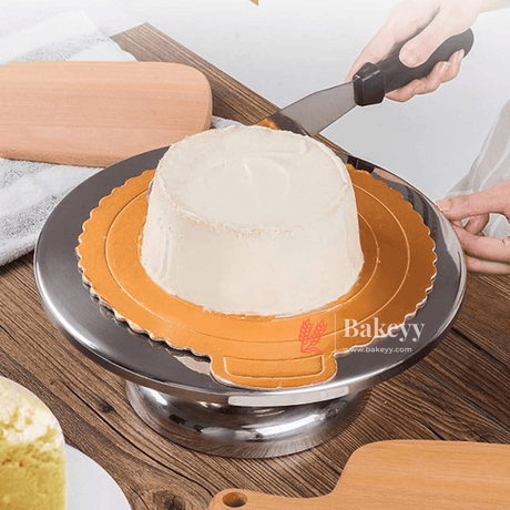 11 Inch Rotating Cake Stand |Stainless Steel | Elegant Round Cake Rotating Stand | 1 Piece - Bakeyy.com - India - 11 Inch Rotating Cake Stand |Stainless Steel | Elegant Round Cake Rotating Stand | 1 Piece - Default Title