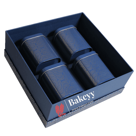 Rigid Gift Box with 4 Tin Boxes | Hamper Box | Square Shape | - Bakeyy.com - India - Rigid Gift Box with 4 Tin Boxes | Hamper Box | Square Shape | - Blue