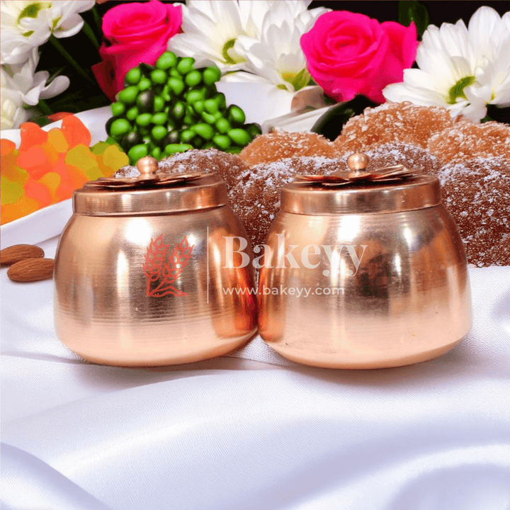 Copper Finish Decorative Storage Jar with Flower Lid - Bakeyy.com - India - Copper Finish Decorative Storage Jar with Flower Lid - Default Title