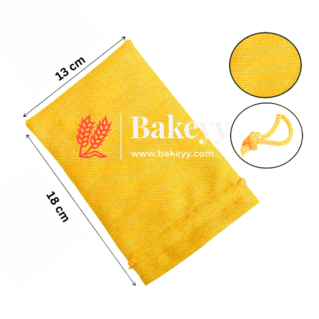 Yellow Jute Potli Bag | Gift Return Gifts Bags | Drawstring Bags | (Pack of 10) - Bakeyy.com - India - Yellow Jute Potli Bag | Gift Return Gifts Bags | Drawstring Bags | (Pack of 10) - 13 X 18 CM