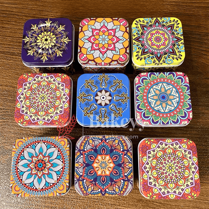 Matka Tin | Square Shaped Decorative Boxes | Pack Of 12 | Candle Tin Box | Different Designs | - Bakeyy.com - India - Matka Tin | Square Shaped Decorative Boxes | Pack Of 12 | Candle Tin Box | Different Designs | - Default Title