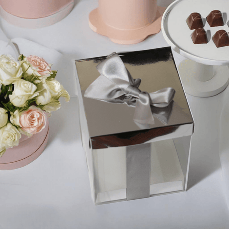 PVC Transparent Gift Box with Sliver Ribbon || Pack of 10 || Elegant Packaging Solution for Special Occasions || - Bakeyy.com - India - PVC Transparent Gift Box with Sliver Ribbon || Pack of 10 || Elegant Packaging Solution for Special Occasions || - Small