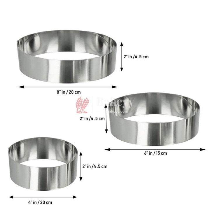 3 Set Cake Ring Round | 4" inch Ring, 6" inch Ring, 8" inch Ring - Bakeyy.com