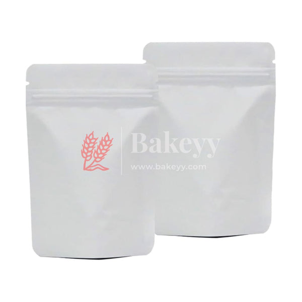 100 gm | Zip Lock Pouch | White Color Without Window | 10x17 CM | Standing Pouch - Bakeyy.com