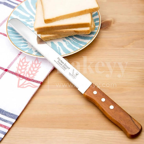 14 Inch Bread Knife Wooden Handle | Stainless Steel Blade with Strong Grip | Wooden Handle - Bakeyy.com - India - 14 Inch Bread Knife Wooden Handle | Stainless Steel Blade with Strong Grip | Wooden Handle - Default Title