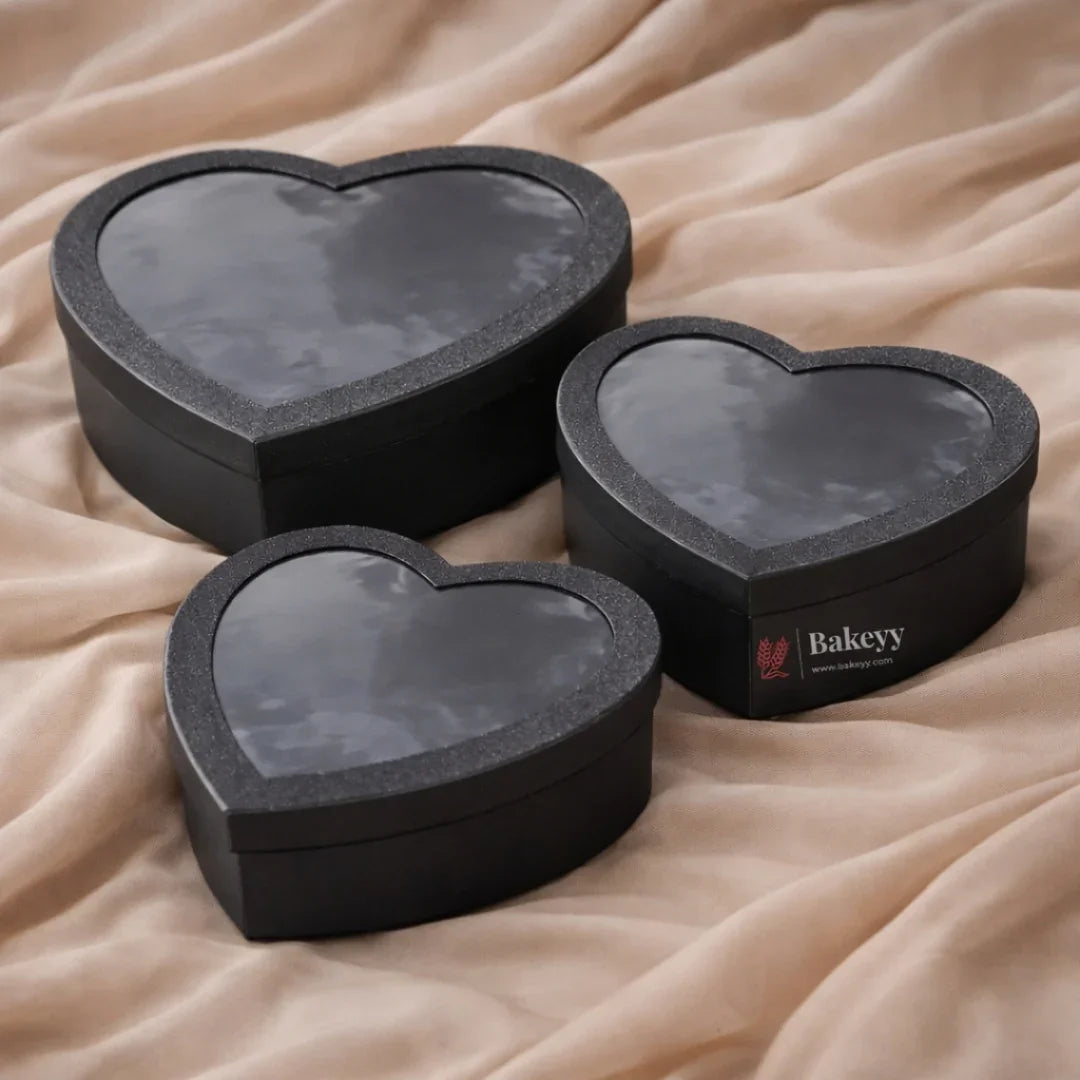Premium Heart-Shaped Black Gift Box with Transparent Lid l Pack of 1