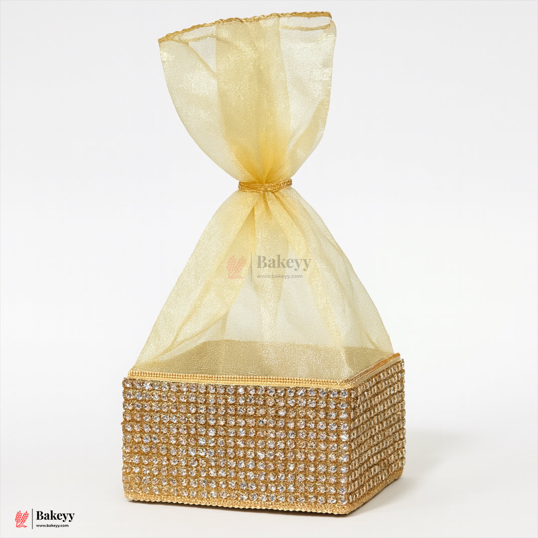 6x6x3 Inch | Golden Diamond Mesh Gift Box with Net  – Premium Return Gift Packaging | Pack  of 1
