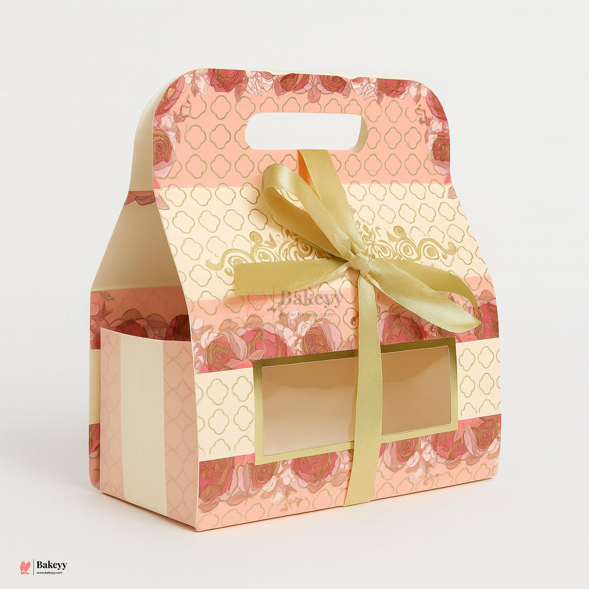 17.5x19x9cm | Luxury Floral Gift Box with Golden Ribbon & Transparent Window With 2 Tins | Pack of 10
