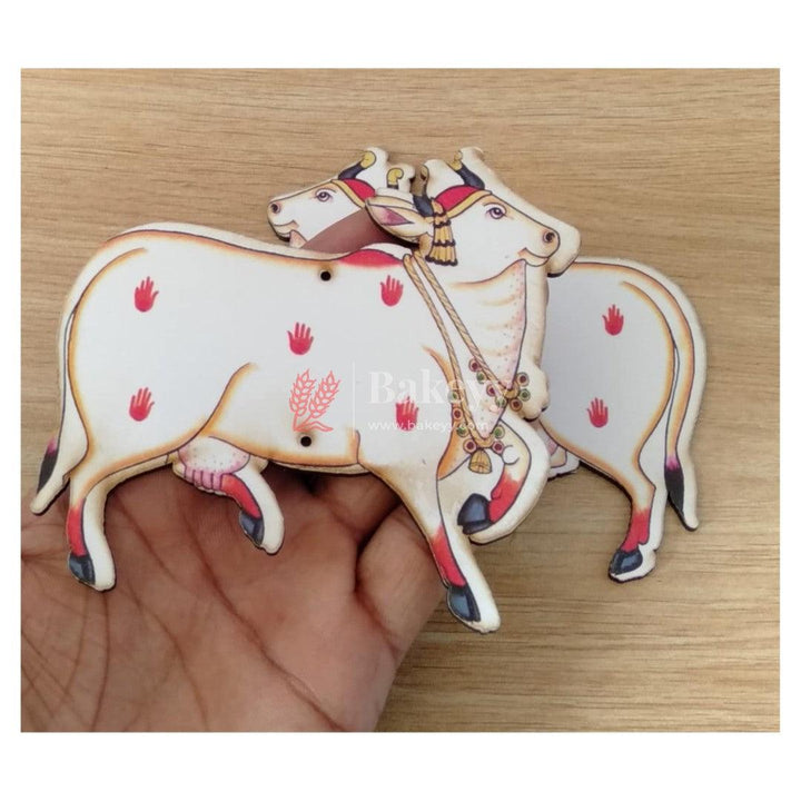 Kamadhenu MDF Wooden Cutout | Wall Hanging | Sacred Cow with Deities | Home Decor| Pack of 2 - Bakeyy.com