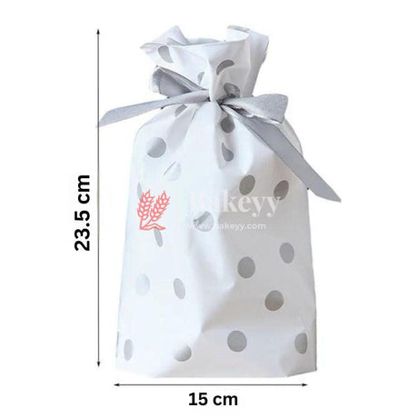 Silver Dots Plastic Stand Up Treat Favor Bags Gift Wrapper Bags for Candy Cookie Chocolate | Pack of 50 | - Bakeyy.com - India - Silver Dots Plastic Stand Up Treat Favor Bags Gift Wrapper Bags for Candy Cookie Chocolate | Pack of 50 | - Large