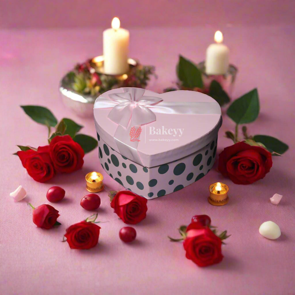 Valentine Gift | Heart Shape Gift Box with Ribbon | Grey | Pink | Red | (Small) - Bakeyy.com - India - {{ variant.name }}