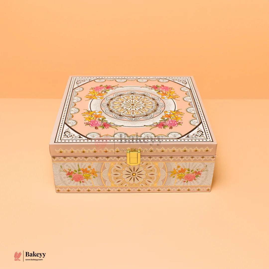 24x24x9cm | Elegant Floral Mandala Square Gift Box with Satin Lining | Pack of 1