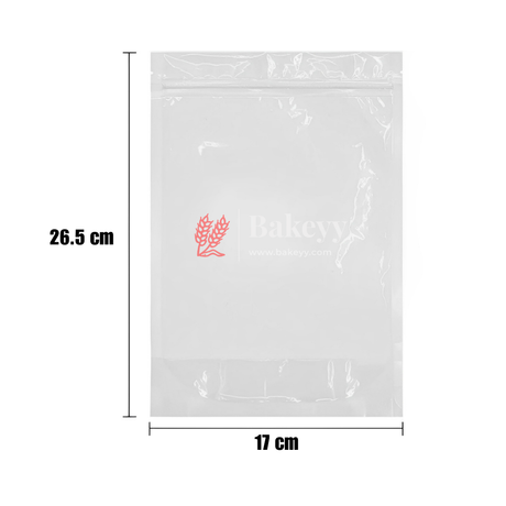 1 Kg | Zip Lock Pouch | Clear Stand-up Pouch | 17x26.5 CM | Standing Pouch | 110 GSM | - Bakeyy.com - India - 1 Kg | Zip Lock Pouch | Clear Stand-up Pouch | 17x26.5 CM | Standing Pouch | 110 GSM | - Pack Of 50 / 17x26.5 cm / 1 Kg