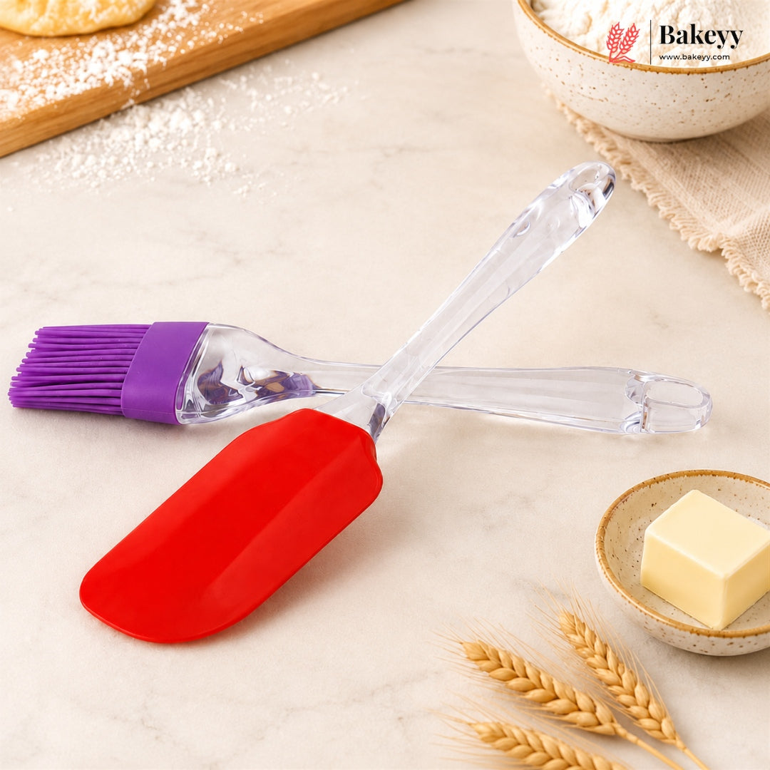 2 Piece | Silicone Spatula & Pastry Brush Set | Transparent Handle | Pack of 1