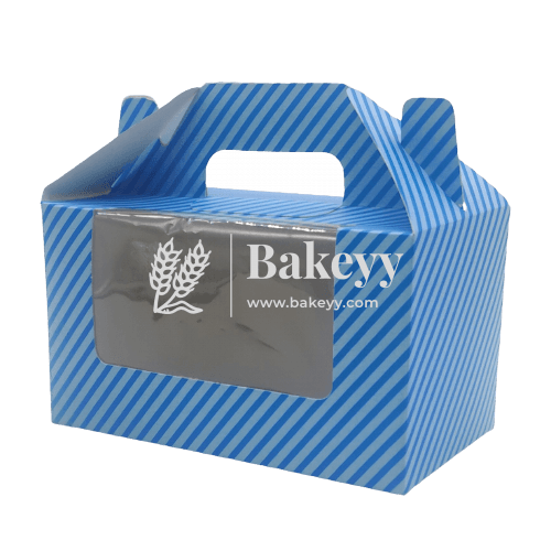 2 Cupcake Box | With Window On The Lid | With Handle | Blue &amp; White | Pack Of 10 - Bakeyy.com