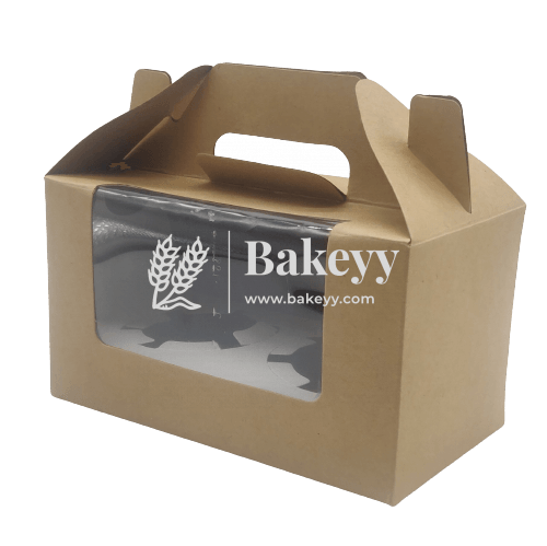 2 Cupcake Box | With Window On The Lid | With Handle | Brown | Kraft | Pack Of 10 - Bakeyy.com