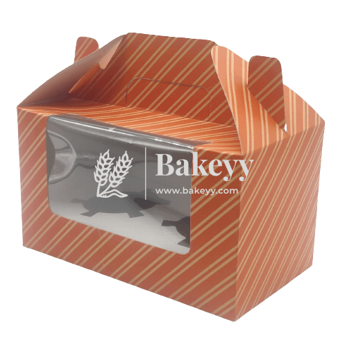 2 Cupcake Box | With Window On The Lid | With Handle | Orange | Pack Of 10 - Bakeyy.com