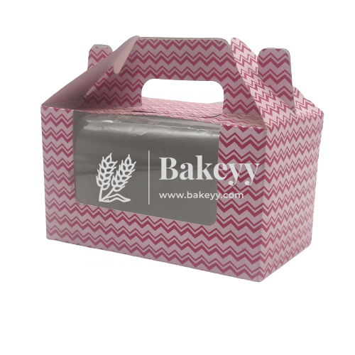 2 Cupcake Box | With Window On The Lid | With Handle | Pink | Pack Of 10 - Bakeyy.com