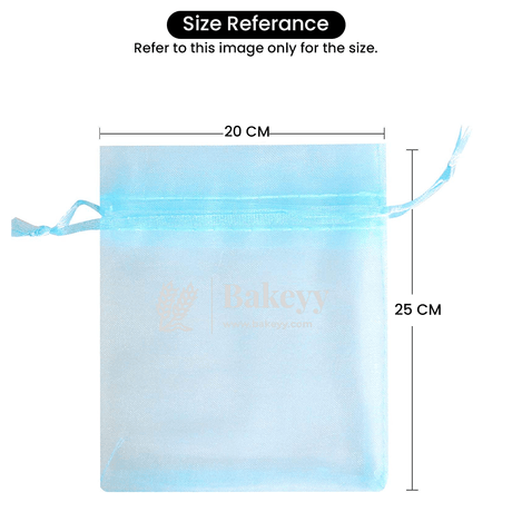 20x25 cm | Organza Potli Bags | Sky Blue Colour | Candy Bag | - Bakeyy.com - India - 20x25 cm | Organza Potli Bags | Sky Blue Colour | Candy Bag | - Pack Of 50 / 20x25 cm / 8x10 inch / Sky Blue