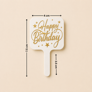 White paddle with 'Happy Birthday' text on a beige background