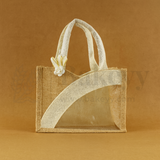 21x21x15 CM | Beige & Cream 4 Jar Ethnic Jute Gift Bag with Window & Handle – 1 Piece