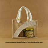 21x21x15 CM | Beige & Cream 4 Jar Ethnic Jute Gift Bag with Window & Handle – 1 Piece