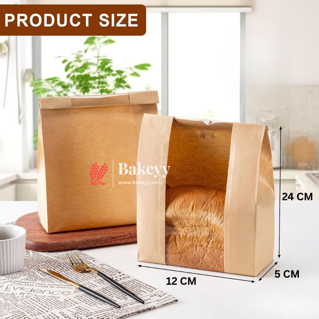 24x12x5 CM Paper Bread Bags | Sourdough Bread Bags | Full Window | Pack Of 50