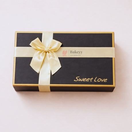24 Cavity Premium Gift Box with Golden Partitions | Bakeyy Sweet Love Rigid Chocolate Box | Pack of 1