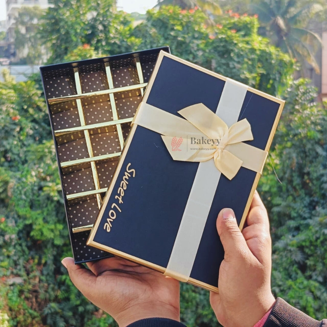 24Cavity Premium Gift Box with Golden Partitions | Bakeyy Sweet Love Rigid Chocolate Box | Pack of 1