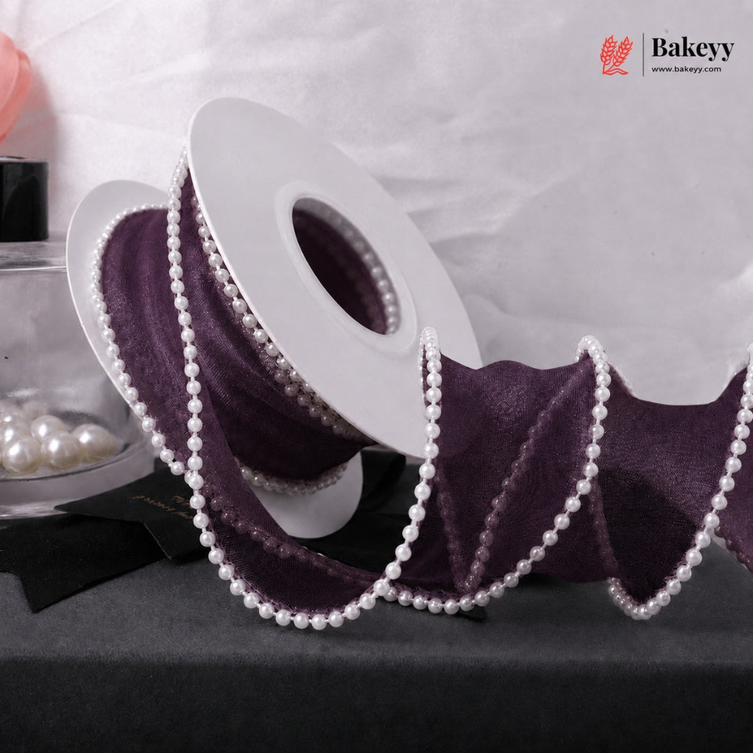 Pearl Edge Net Ribbon Roll | 2.5 cm x 9 Meter | Multiple Colors Available | Pack of 1