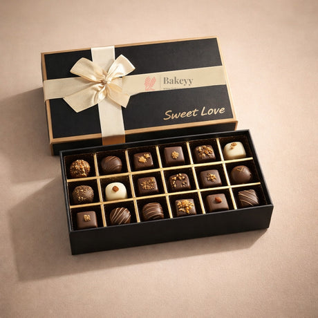 24 Cavity Premium Gift Box with Golden Partitions | Bakeyy Sweet Love Rigid Chocolate Box | Pack of 1