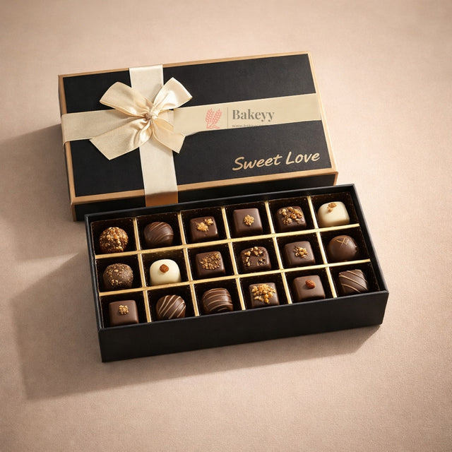 24 Cavity Premium Gift Box with Golden Partitions | Bakeyy Sweet Love Rigid Chocolate Box | Pack of 1