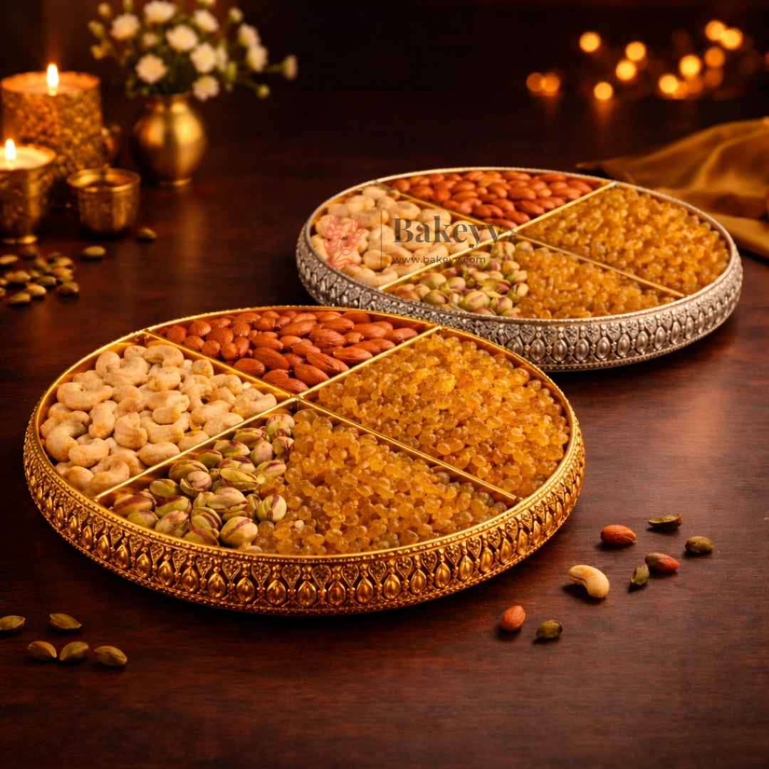 24cm  Luxurious Gold & Silver 4-Partition Serving Tray  Pack of 1