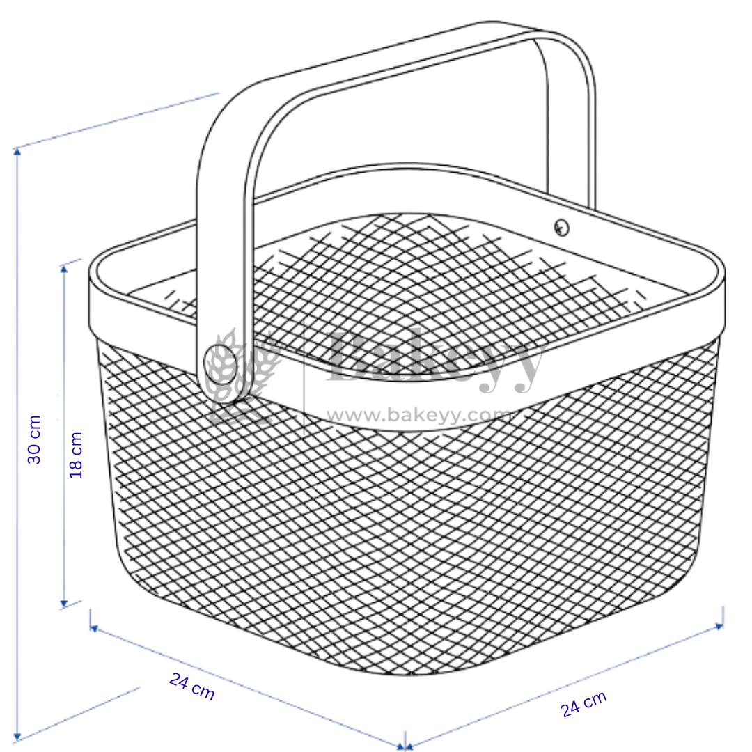 24x24x18 cm | White Metal Basket with Wooden handle | 1 Piece