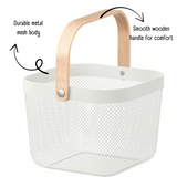 24x24x18 cm | White Metal Basket with Wooden handle | 1 Piece