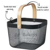 24x24x18 cm | Black Metal Basket with Wooden handle | 1 Piece