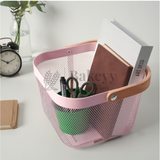 24x24x18 cm | Pastel Pink Metal Basket with Wooden handle | 1 Piece