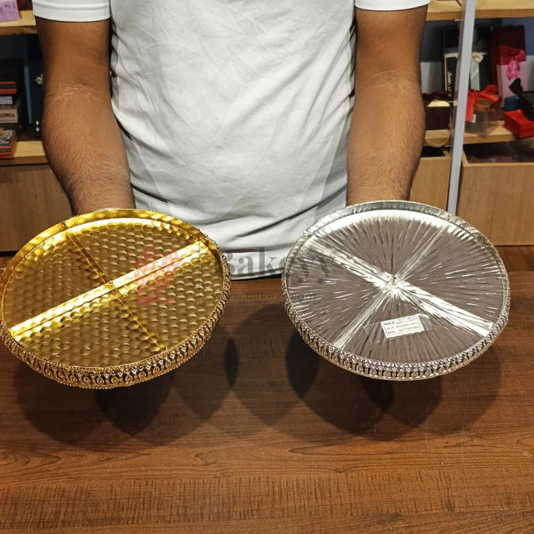 24cm_Luxurious_Gold_Silver_4-Partition_Serving_Tray_Pack_of_1 - Bakeyy.com