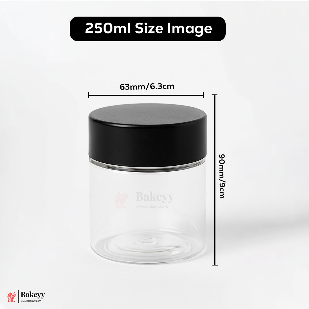 63mm-250ml Airtight Cookie Jar – Clear Plastic Storage Container with Black Lid | Ideal for Cookies, Nuts & Snacks | Pack Of 10