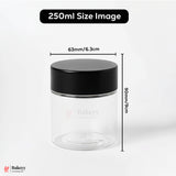 63mm-250ml Airtight Cookie Jar – Clear Plastic Storage Container with Black Lid | Ideal for Cookies, Nuts & Snacks | Pack Of 10